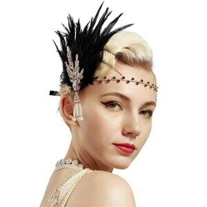 Art Deco 1920's Flapper Headband Black Gold
